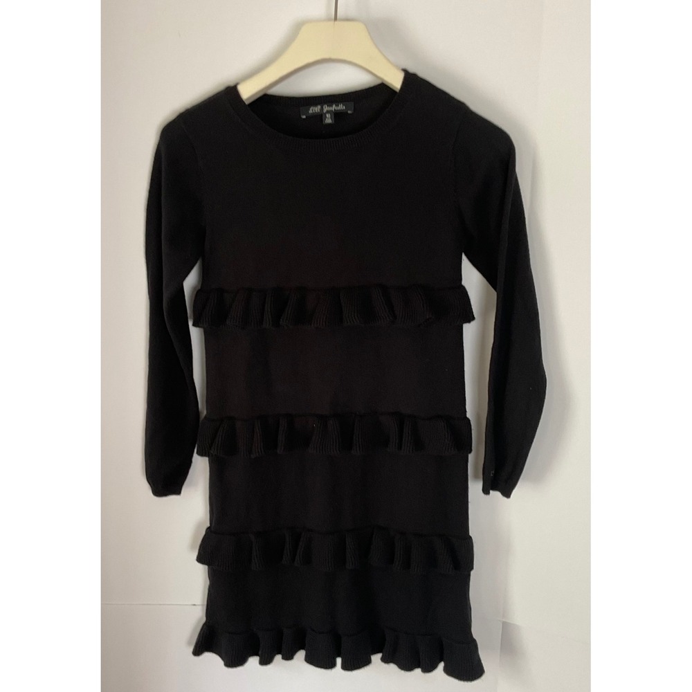 Lili Gaufrette Girls Black Cotton Angora Tiered Ruffle Sweater Dress Size 10Y